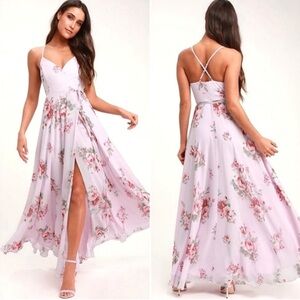 Lulus Elegantly Inclined Lavender Floral Maxi Dress Size Small NWT Spring Garden